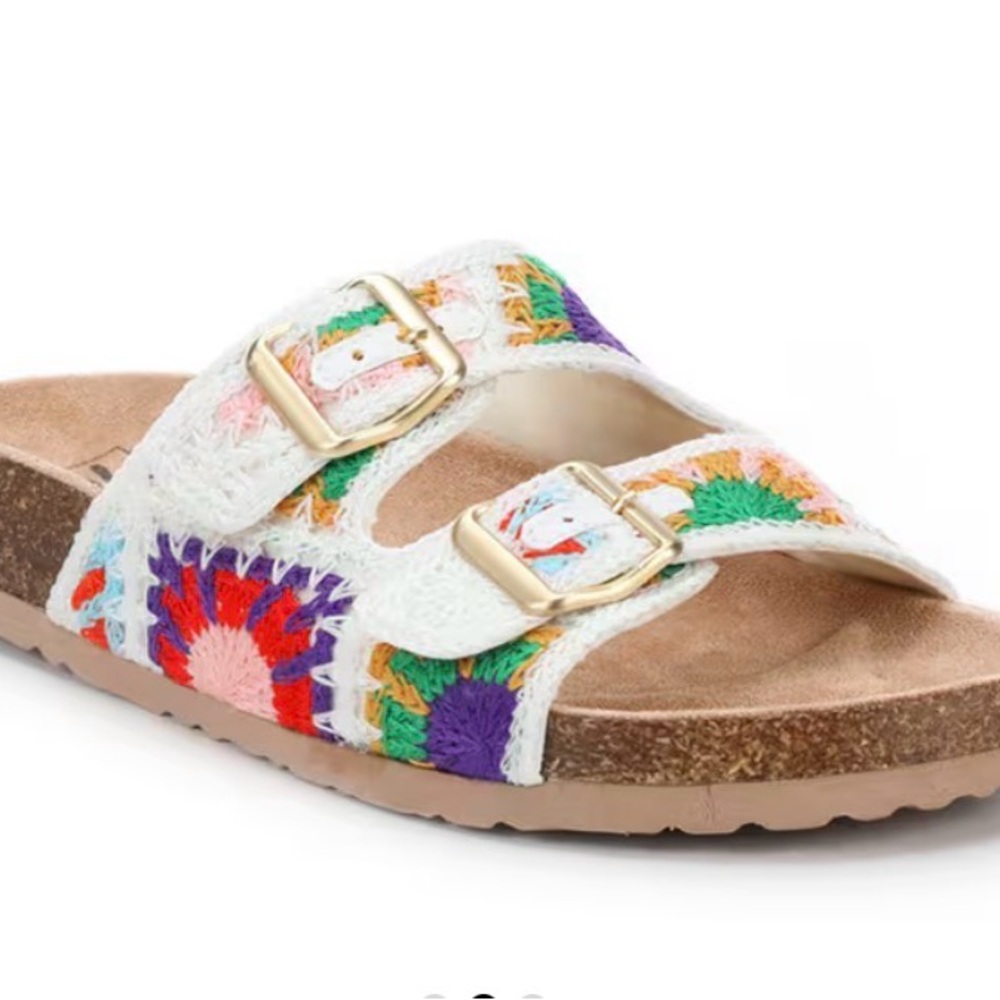 Dirty Laundry Crochet Sandals Women Sz 9.5 Slip On Shoes Boho Cute Hippie‎ Flat